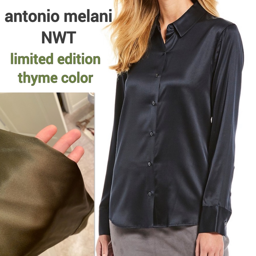 Antonio Melani Hunter Green Silk Charmeuse Blouse